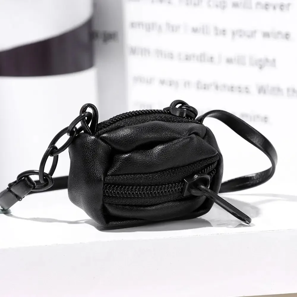 

Miniature Doll PU Leather Bag Mini Backpack Plush Doll Leather Handbag Black Purse 17cm Doll Bag Accessories Kids