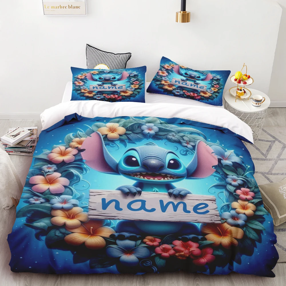 

Customizable Stitch Anime Duvet Cover with 2 Pillowcases Cartoon Personalized Name Bedding Set Bedroom Decoration for Kids Gift
