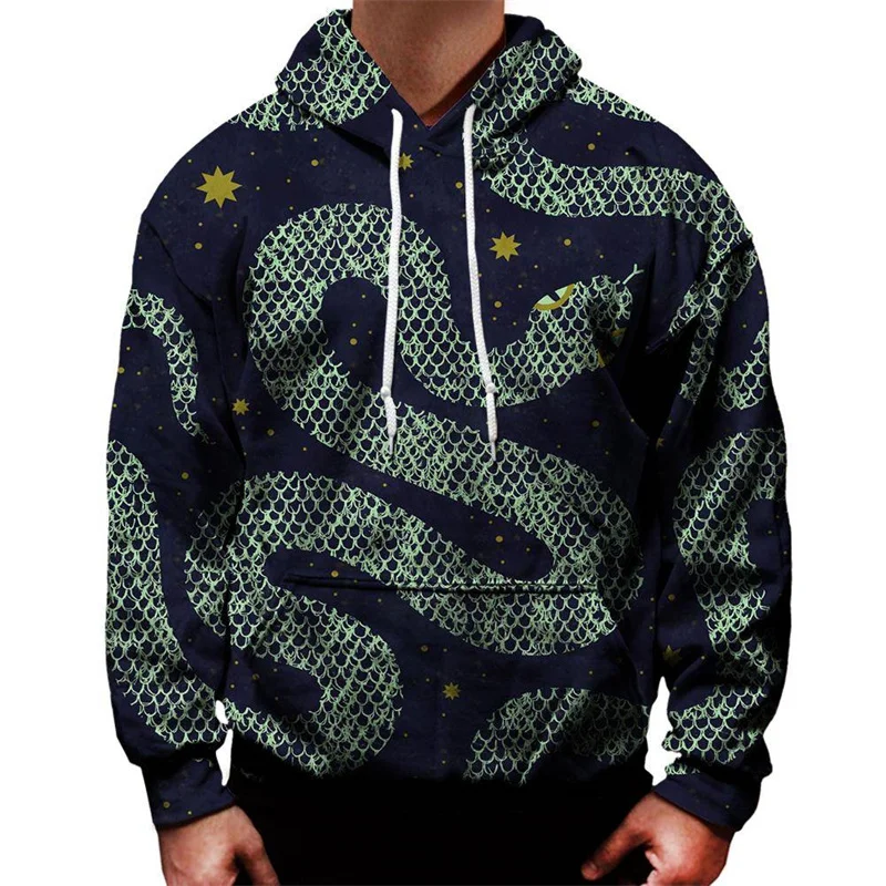 2024 Colorful Love Snake Pattern Hoodie For Men 3D Printed Music Pullovers Tops Long Sleeve Hoodies Streetwear Autumn Sweatshirt