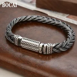 BOCAI-pulsera trenzada de plata S925 auténtica para hombre y mujer, joyería Retro de industria pesada hecha a mano, regalos de moda