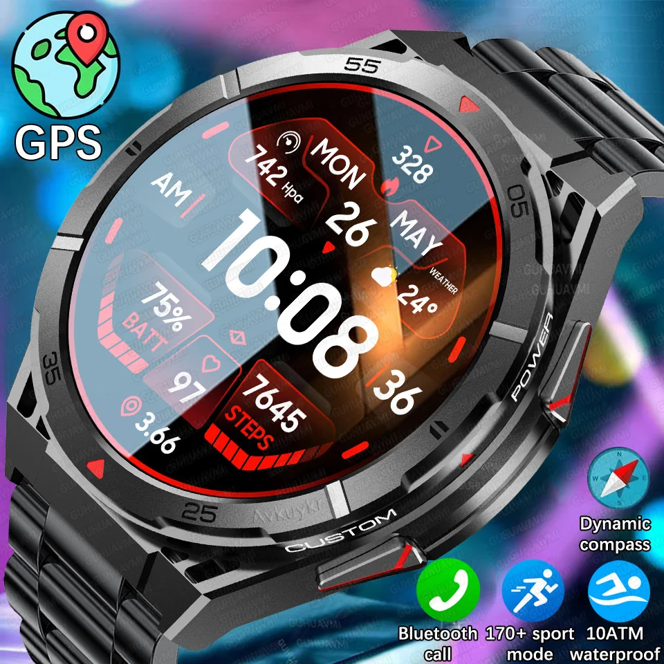 

2025 New GPS Dual-band GNSS Sport Smart Watches Men 10ATM Waterproof Compass Altitude 170+ Sport Mode BT Call 1.43" Smartwatches
