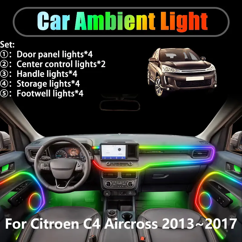 

Для Citroen C4 Aircross 2013 ~ 2017 2014 2/18 в 1, автомобильное окружающее освещение, светодиодные фонари для интерьера багажника, USB RGB Ensemble Streamer
