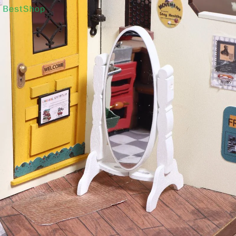 

★★★1:12 Dollhouse Mini Simulation Classic Upright Wooden White Vanity Vanity Mirror Living Room Furniture Decor Toys