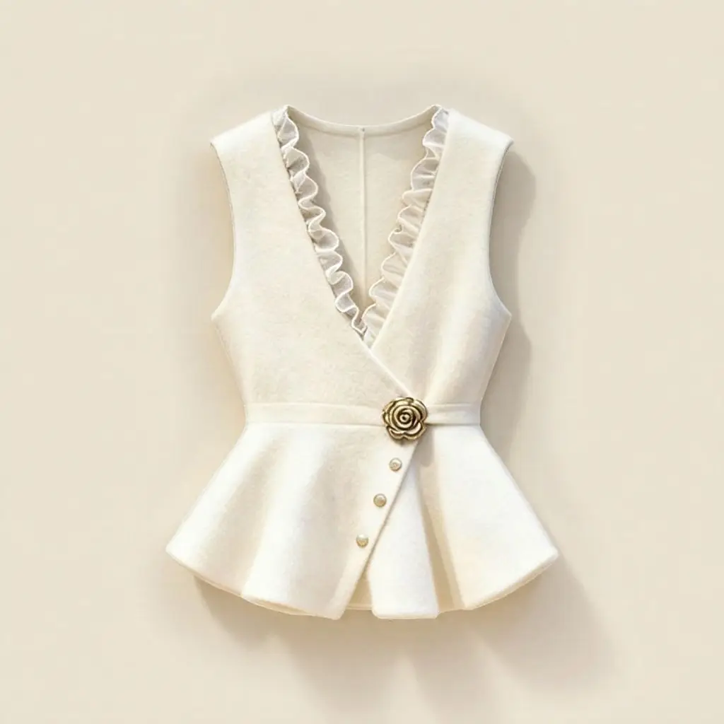 Vest Women's New Winter Models Llook Good High-End Fashionable Fashion Stacked Wear Waist Pinched White Hnitted Coat White