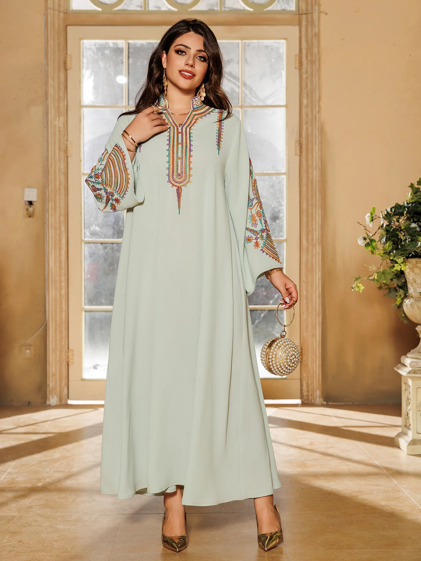 

Embroidery Muslim Dress for Women Fashion Moroccan Kaftan Ramadan Eid Djellaba Islamic Femme Dubai Abaya Kaftan Caftan Jalabiya