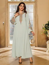 Haftowana sukienka muzułmańska dla kobiet moda marokański Kaftan Ramadan Eid Djellaba islamski Femme dubaj Abaya Kaftan kaftan Jalabiya