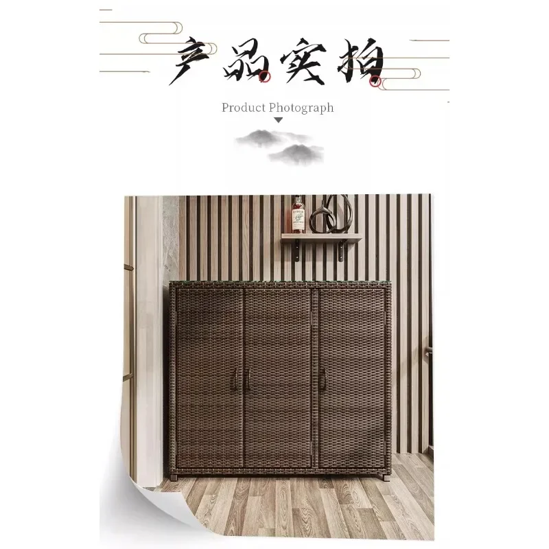 Rattan outdoor household living room balcony storage dining side storage tea short cabinet sundries toy shoe cabinet sun protect