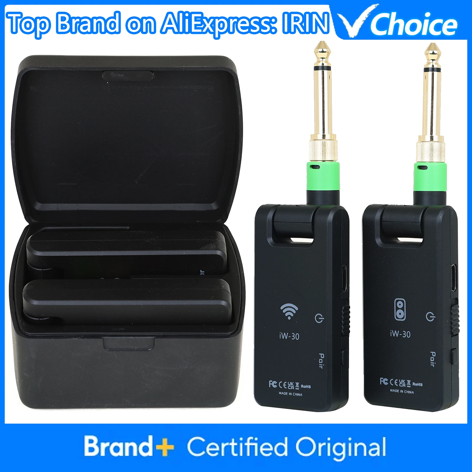 

IRIN 2.4G Wireless Guitar System IW-30 Guitar Transmitter Receiver 2 in 1 Plug 4 Channels Guitar Wireless with Rechargeable Box