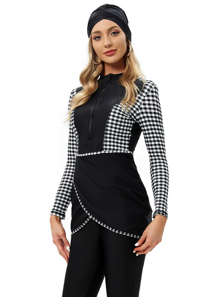 

Женский мусульманский купальник буркини, скромный купальник, исламский купальник с длинным рукавом, полное покрытие, хиджаб, платье с цветочным принтом, верхняя кепка, брюки для плавания ​ Купальный Сюй