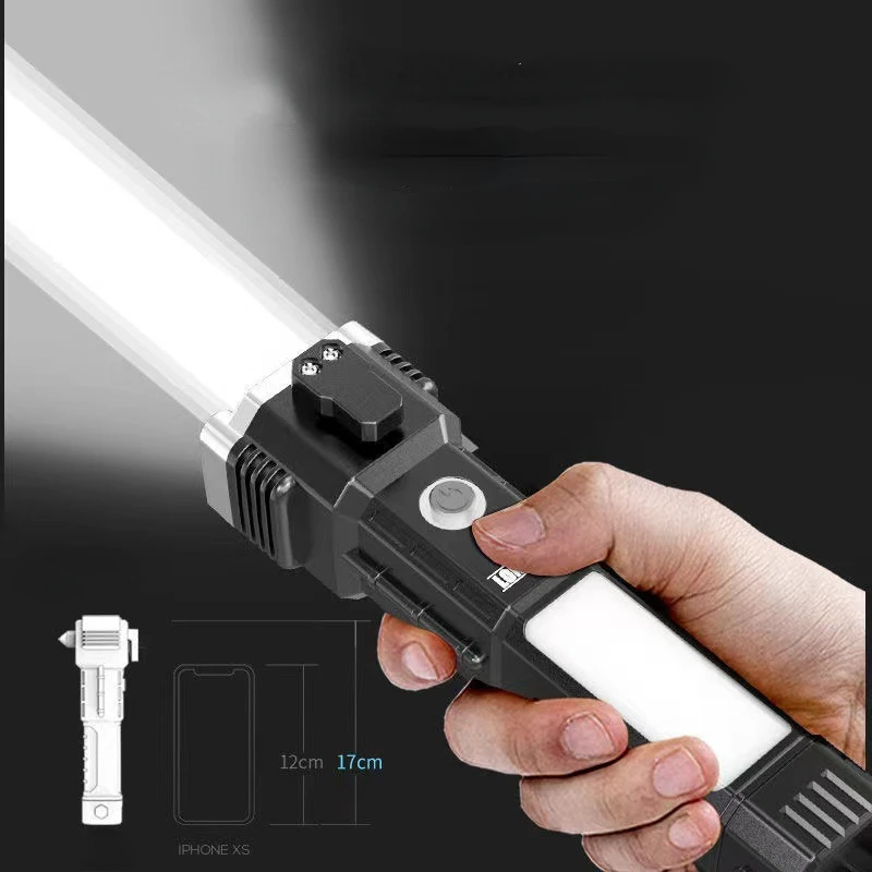 USB Charging Flashlight Multi Functional Flashlight Strong Light Window Breaking Escape Device Camping Hiking Patrol Flashlights