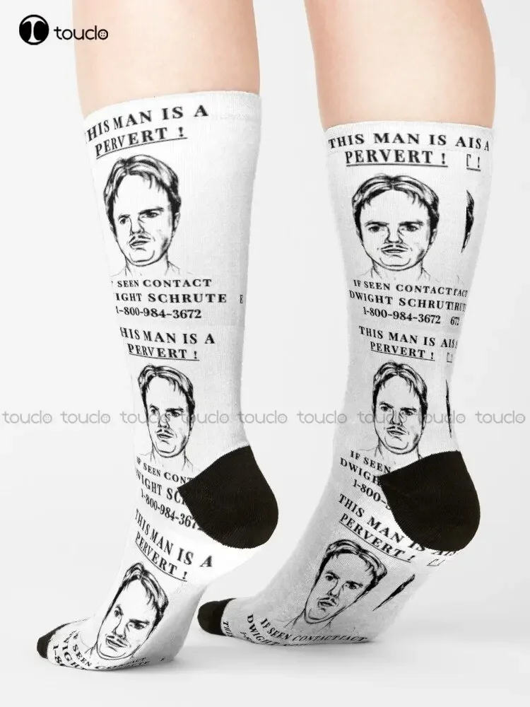 This Man Is A Pervert! If Seen Contact Dwight Schrute Socks Fun Socks Personalized Custom Unisex Adult Teen Youth Socks Funny