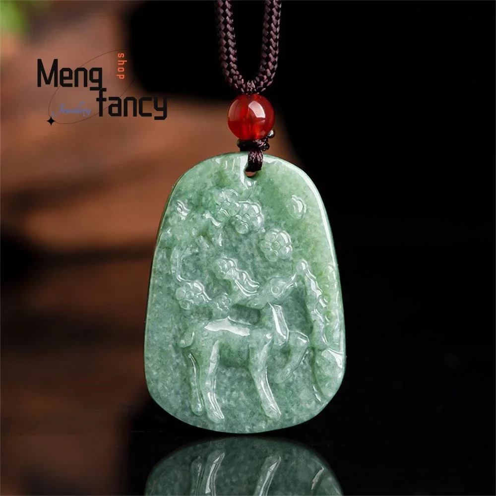 

Natural A-goods Jadeite Deer All the Way With You Pendant Exquisite Handicraft Mascots Best Selling Fashion Jewelry Holiday Gift