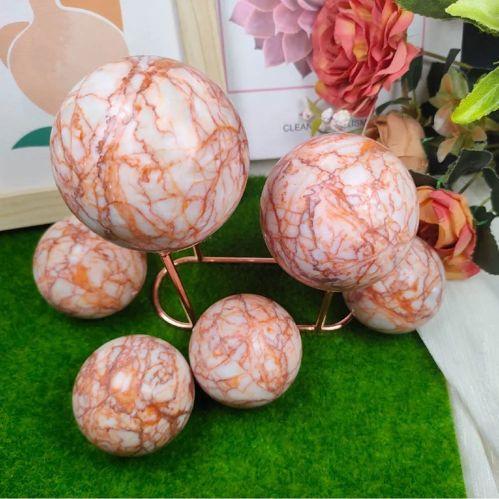 

Natural Stone Red Mesh Stone Ball Is A Home Decoration Friend Gift Holiday Gift Collectible Gift and Desktop Ornament