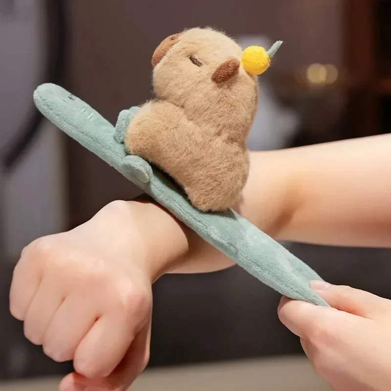 Capybara Slap Snap Wrap Capibara Plushie Wristband Bracelet Kawaii Cute Dog Cat Plush Toy Hand Ring Creative Funny Gift