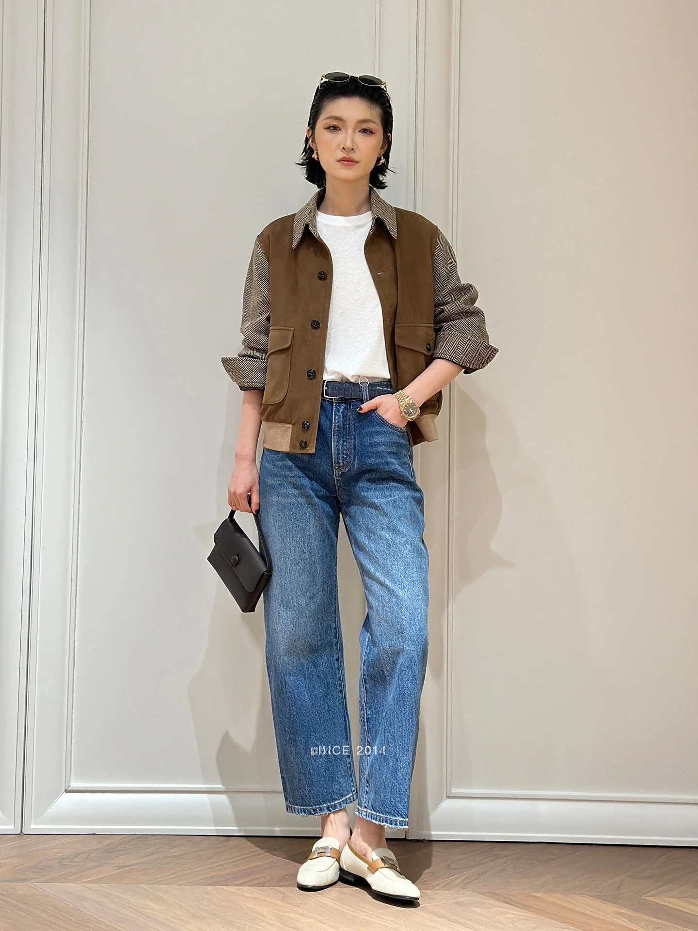 

Four-Color Thread Denim Jeans KIPAS Level Shou Natural Waist Straight Leg Casual Pants for Women Clean Fit Style
