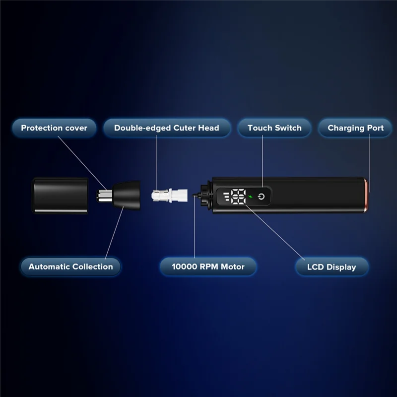 

X11A Триммер для волос в носу для мужчин, перезаряжаемый через USB триммер для волос в ушах и носу с ЖК-дисплеем, профессиональный инструмент для стрижки, простая установка -