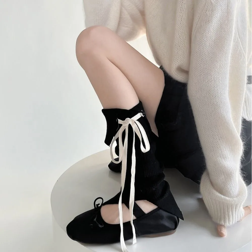 

Solid Color Y2K Lace Up Leg Warmers Sweet Ballet Bow Tie Knit Banding Leggings Hosiery Elastic Women's Stockings Autumn