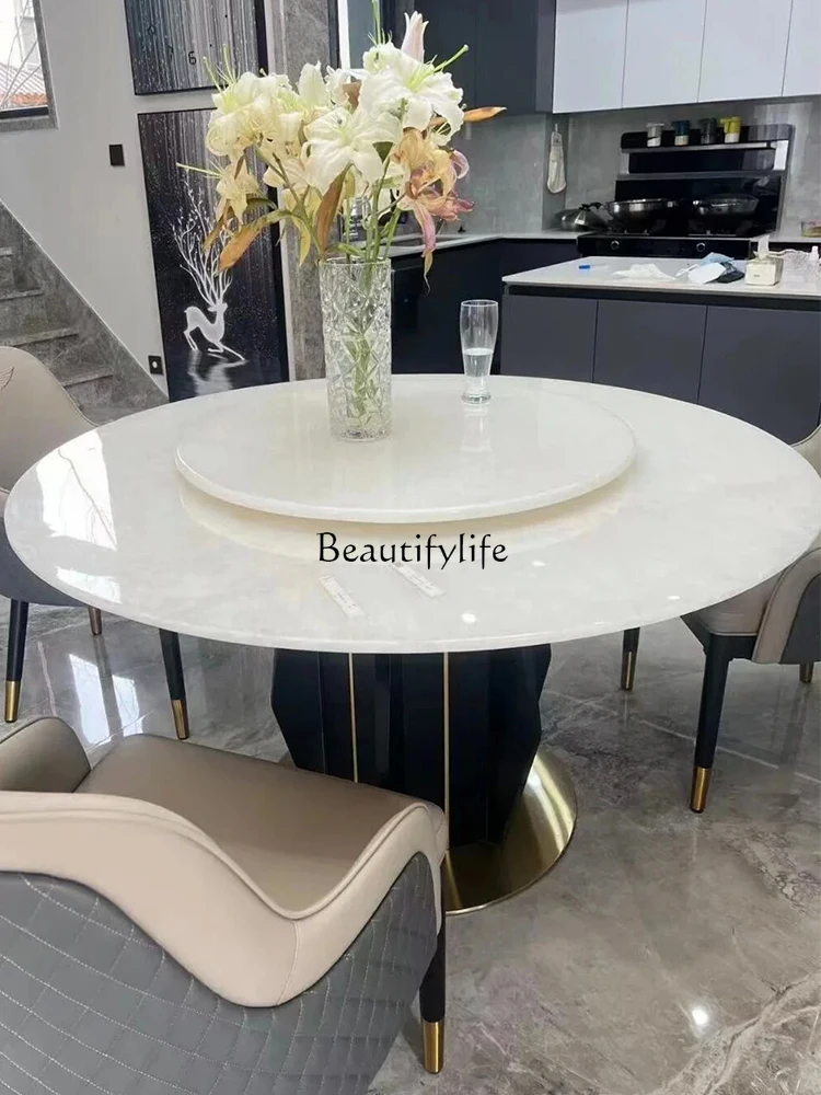 Natural Marble round Table Modern Simple and Light Luxury High-Grade Jade Home Dining Table