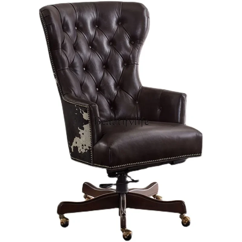 

X4 American Luxury Genuine Leather Chair Home Cowhide Office Chair Light Luxury Modern Quality Milk Cowhide