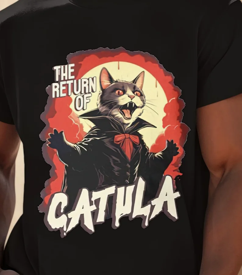 Casual Short-Sleeve Round-Neck T-Shirts for Men in Summer Trendy T-Shirt with Cat Paw Black Casual Gift Cat Lovers Retro Shir