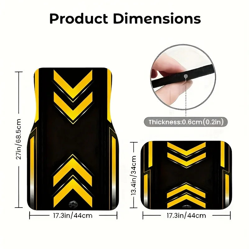 4pcs Yellow And Black Mecha Style Car Mats - Cool Warning Style, Wear-Resistant, Anti-Slip, Universal Fit For Most Vehicles. Com