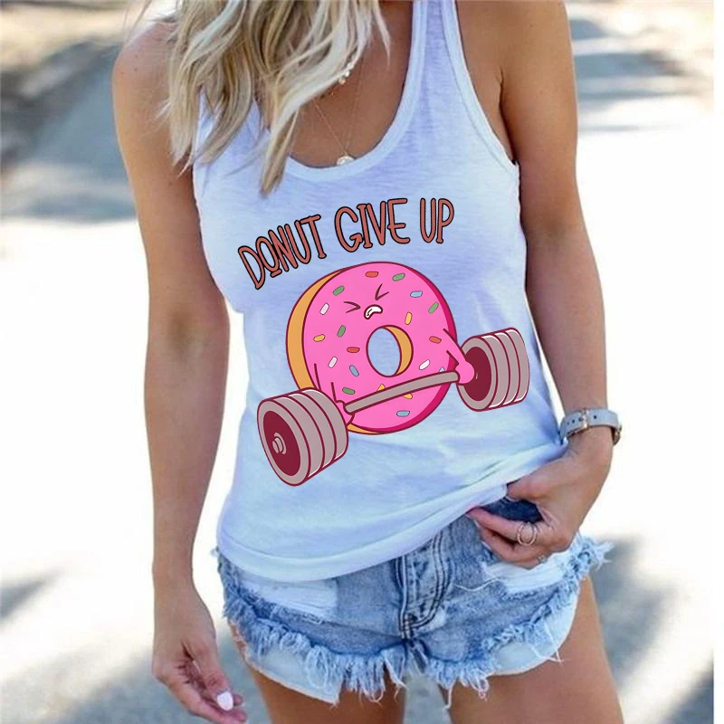 

Women Doughnut Weightlifting T-shirt Donut Give Up Girl Y2K Tank Tops 90s Funny Fashion Gym Vest Tees Casual Female Tank Tops