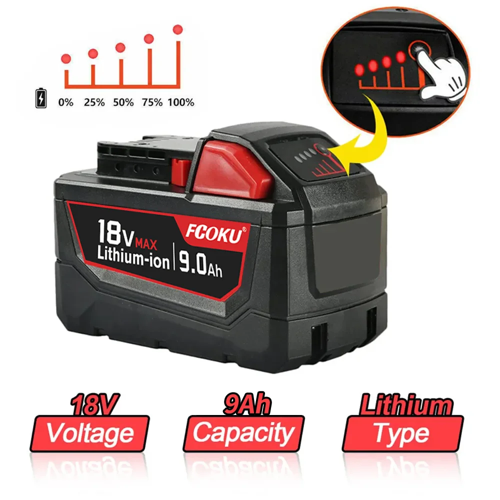 Per Milwaukee M18 batteria XC batteria al litio 48-11-1860 48-11-1850 48-11-1840 48-11-1820 caricabatterie 18V 9.0Ah batteria per utensili elettrici