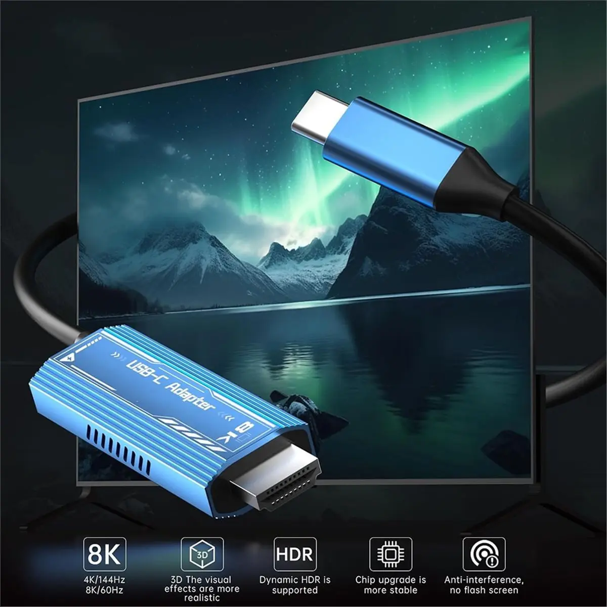 Digital Essentials 8K 60Hz USB C (Compatible with Thunderbolt3/4) to -Compatible Adapter Cable Full Function Data Cable, 1.8m