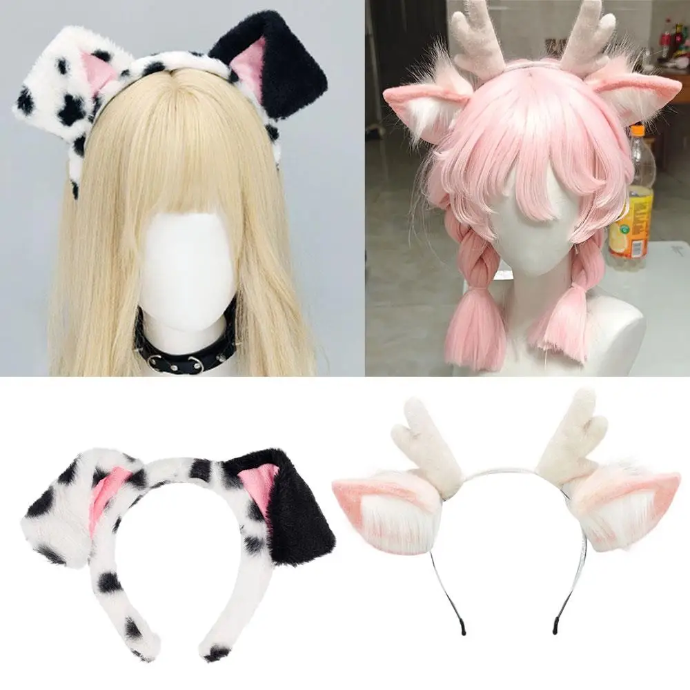 

Halloween Hair Hoop Dalmatian White Pink Dog Ears Headband Kids Adult Cosplay Props Party Accessories Reindeer Antler Headband