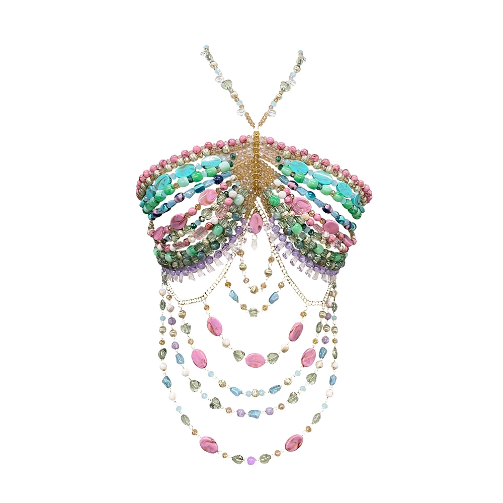 

YOUR BUMP CURVE Irregular color matching acrylic hollow bra handmade beaded top sexy girl yacht beach vacation body accessories