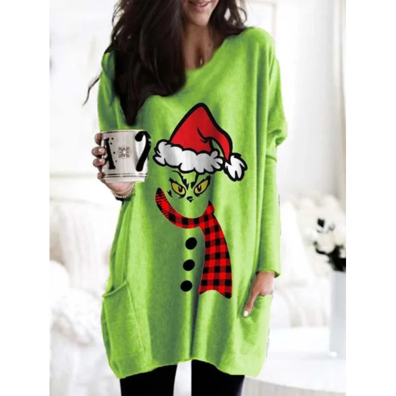 

COSda@Green Sweatshirt Cartoon Grinc es Clothes Christmas Sweatshirt Pullover Hooded Cute Fashion Round Collar HoodiesCOSda@