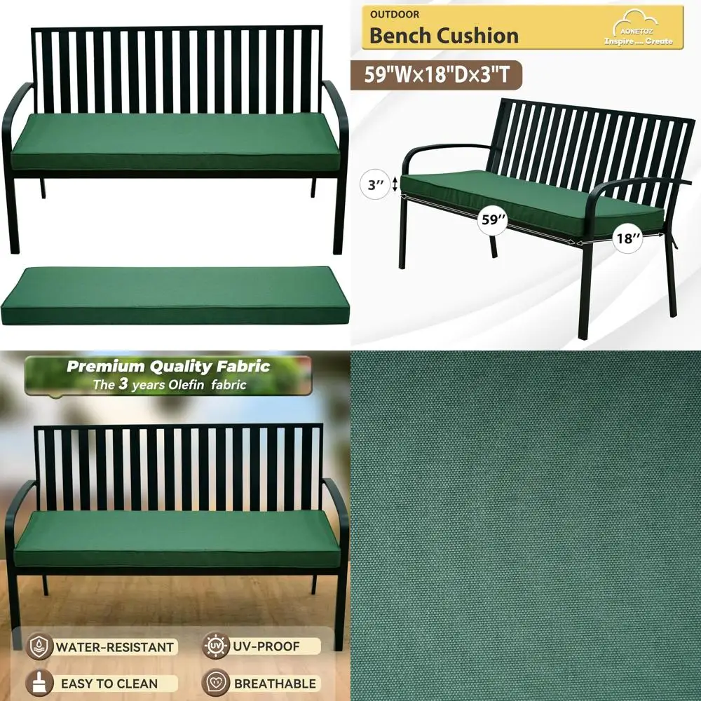 

Weatherproof Olefin Fabric Outdoor Bench Cushion with Removable Cover, UV-Resistant for Patio Furniture, 42x18/48x18/59x18 Inche