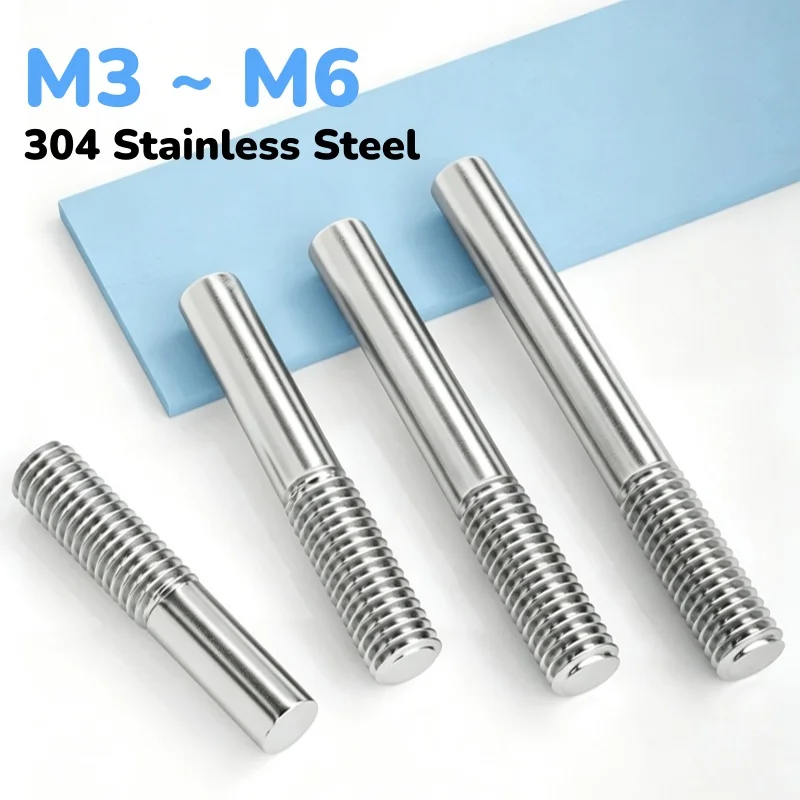 304 Stainless Steel M3 M4 M5 M6 Headless Bolts Screw Tooth Stick Single Head Threaded Bar Length 50~500 mm