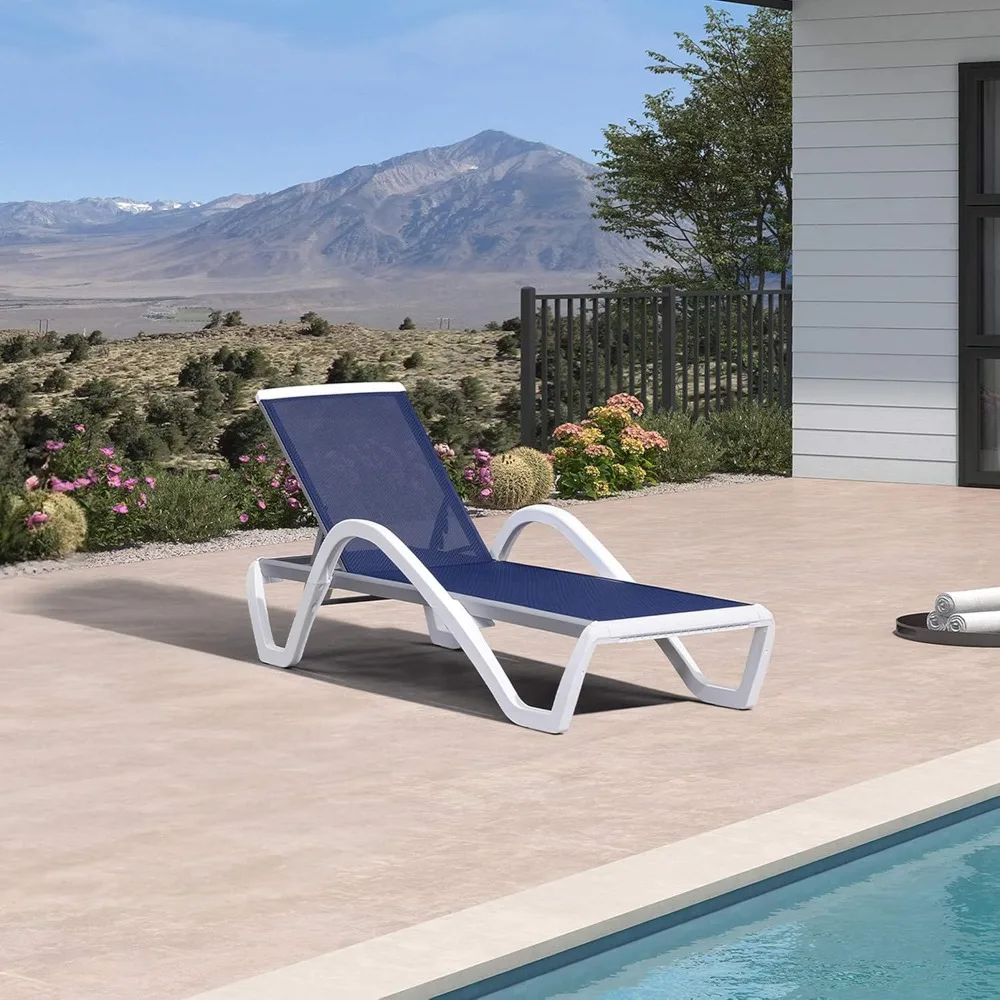 

Patio Chaise Lounge Chair Outdoor Plastic Textilene Sun Bathing Recliner Tanning Pool Lounger with 6 Adjustable Position for Ou