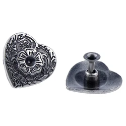 10PCS Antique Silver Heart Pattern Rivets for Leather Metal Rivet Garment Rivets with Shank for DIY Leathercraft Decoration