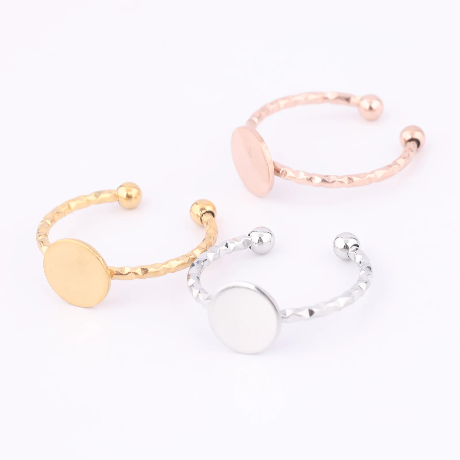 10pcs Stainless Steel Gold Plated 8mm Pad Disc Ring Base Blanks Diy Adjustable Fingerring Bezel Settings For Jewelry Making