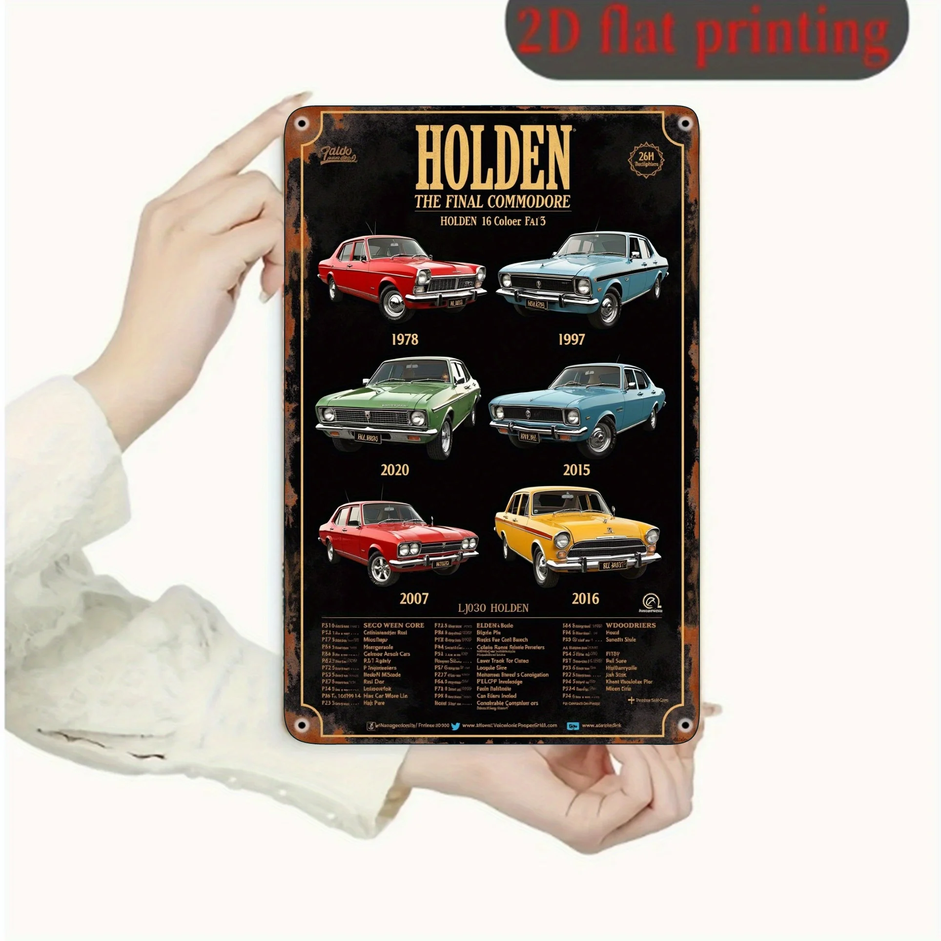 Commemorative Metal Wall Art - Vintage 1978-1996 Cars Illustration, , Rustic Iron Decor for Garage, Cafe, Home, Bar Det