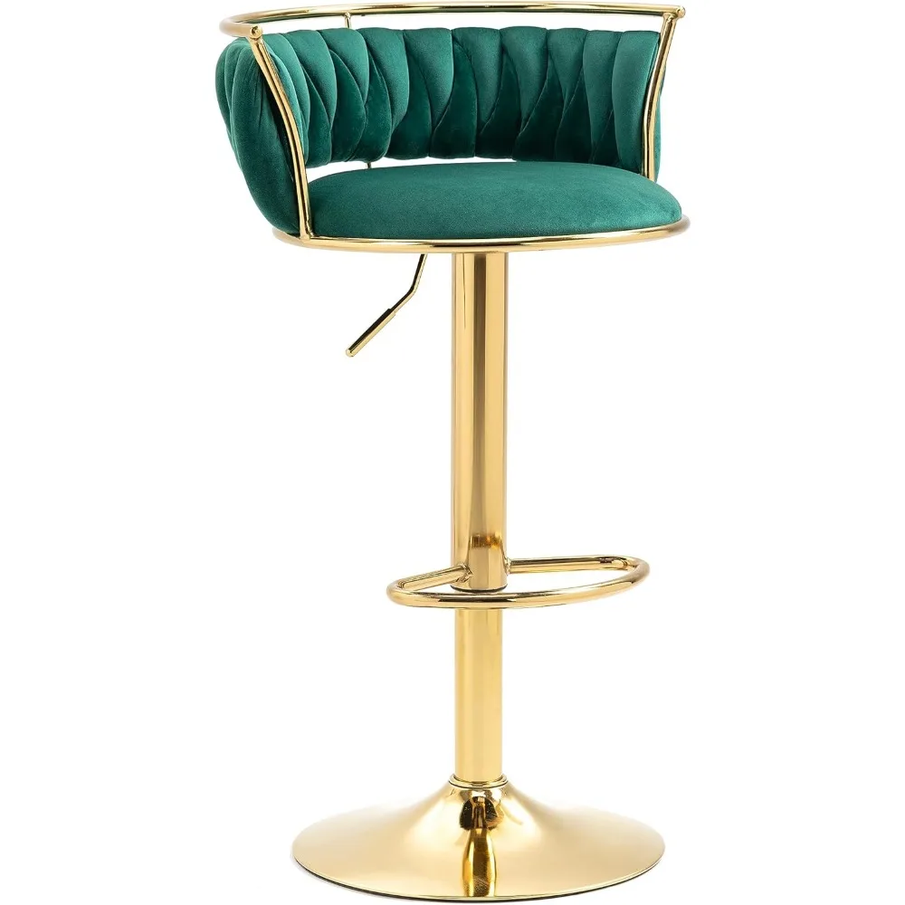 360° Swivel Bar Stools Set of 2, Modern Adjustable Counter Height Velvet Bar Chair Gold Metal Stool, Comfortable Kitchen