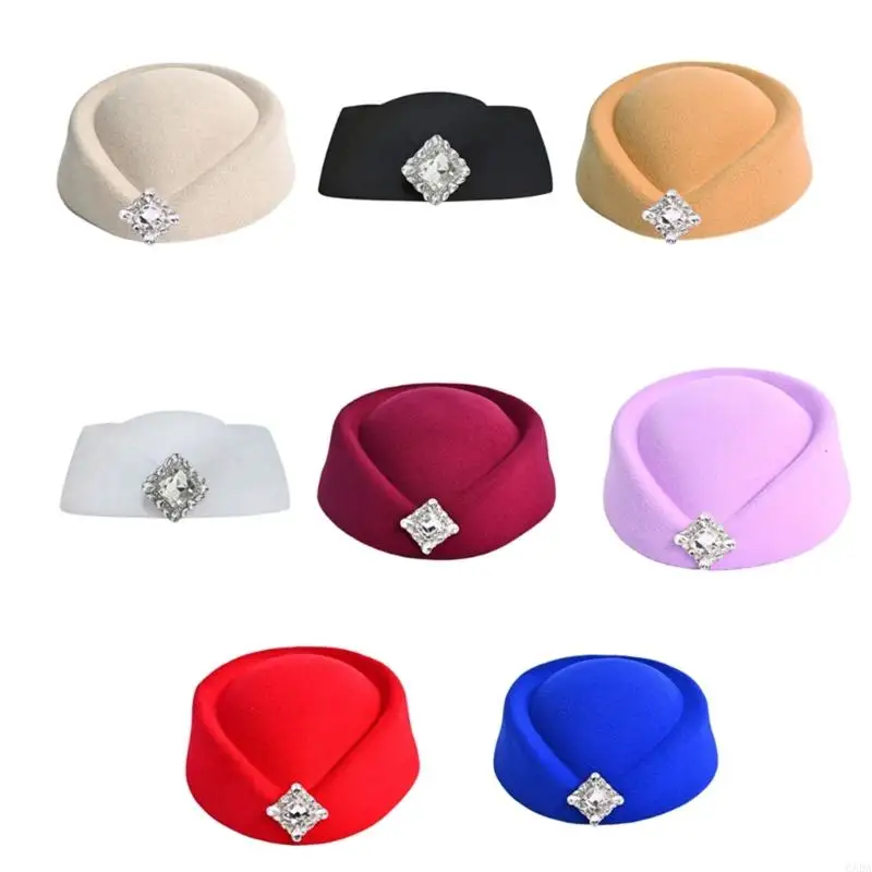 

Breathable Cap With Crystal Decors Autumn Winter Hat for Women Uniform 6XDA