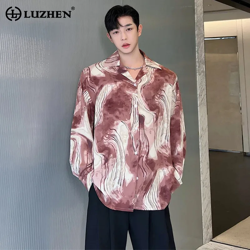 

LUZHEN 2024 Original Design Tie-dyed Long Sleeved Shirt Men's Print Loose Elegant Trendy Tops Korean Reviews Many Clothes LZ3348