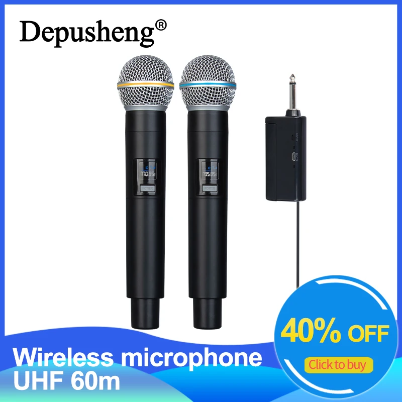 

Wireless Microphone Depusheng S2 UHF Dual Handheld Dynamic Mic Karaoke Rechargeable Battery for Wedding Party Speech Church Club