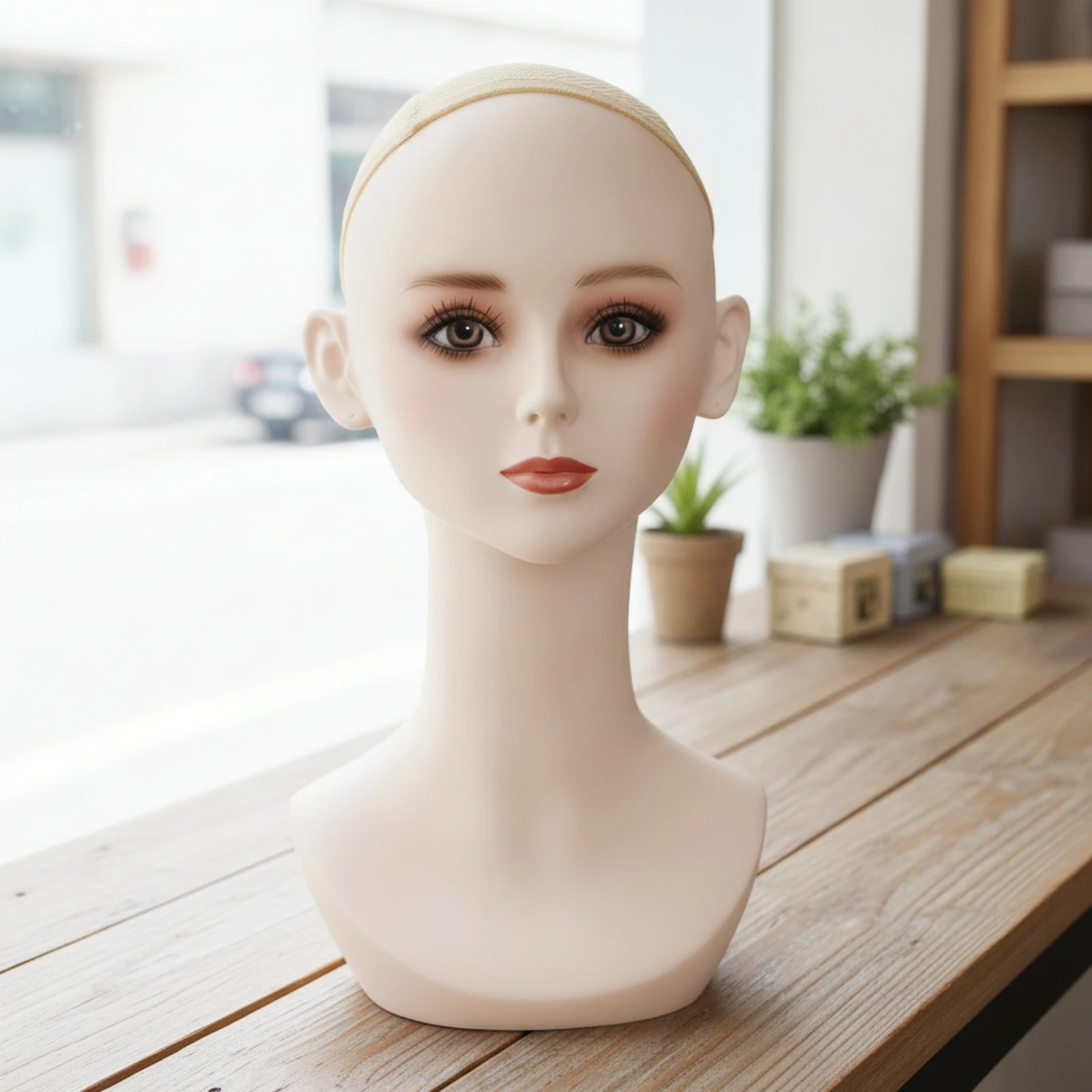 マネキンヘッドバストメッシュキャップヘアピースディスプレイヘッドpvc成形耳付き