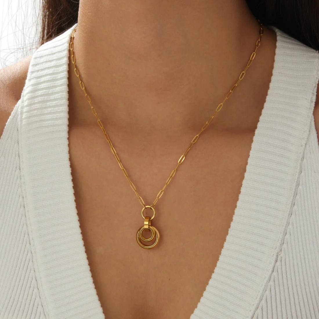 XIYANIKE Creative Design Size Circle Splicing Design Geometry Pendant Necklace Lady 316L Stainless Steel New Trend Neck Chain