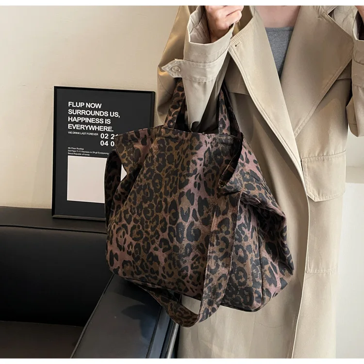 Tote Bag Woolen Leopard Print Fashion High-Capacity Shoulder Bag Pures and Bags Crossbody Unisex Travel Bags