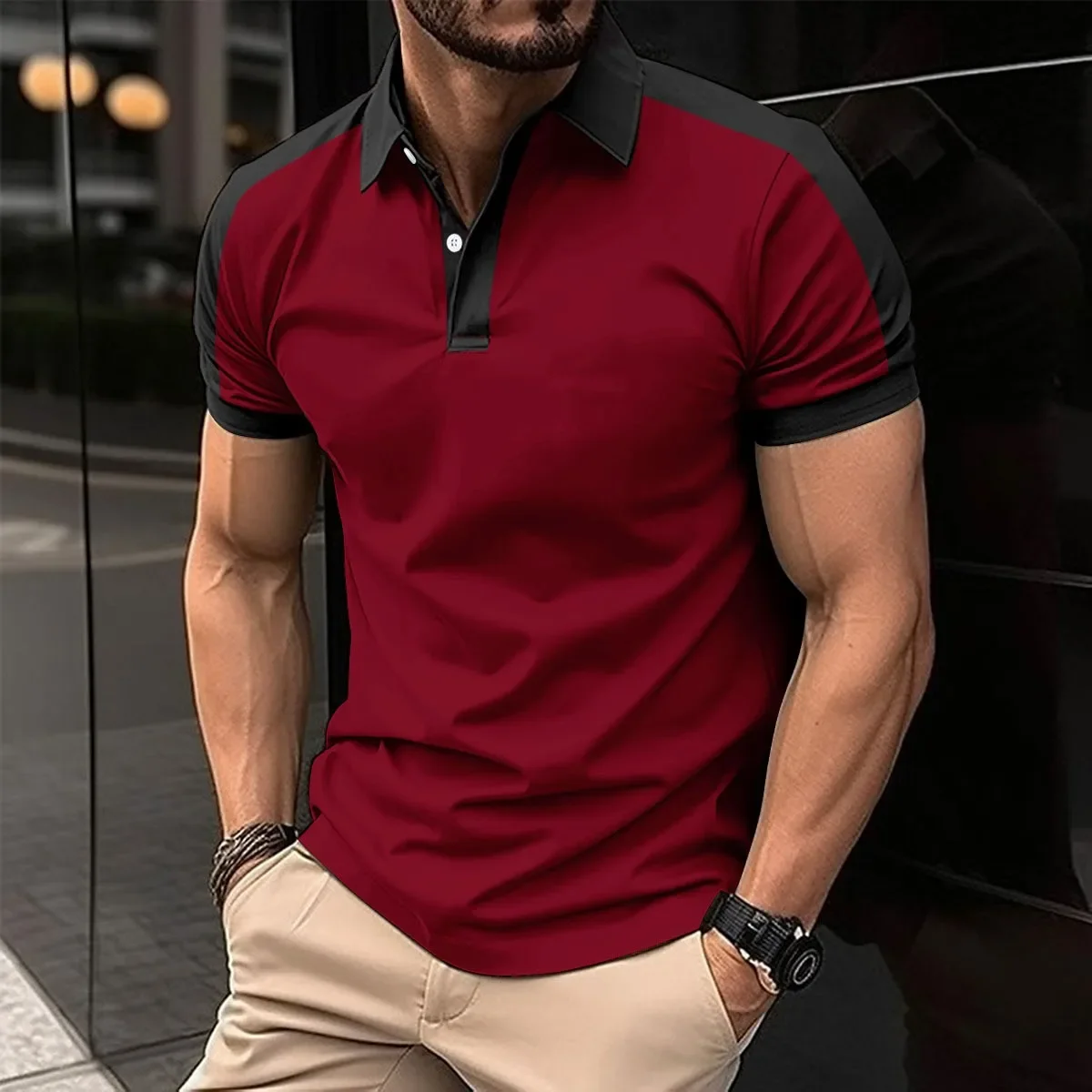 Men's Color Block Short Sleeve Polo Shirt - Contrast Collar Raglan Sleeve Casual Golf Top — купить у AliExpress WW