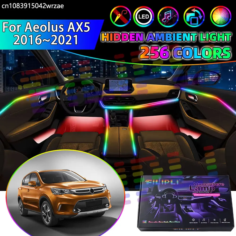 For Aeolus AX5 2016~2021 2017 RGB Car Interior Ambient Lights Strips Breathing Lighting Kit App Control LED strips Accessories