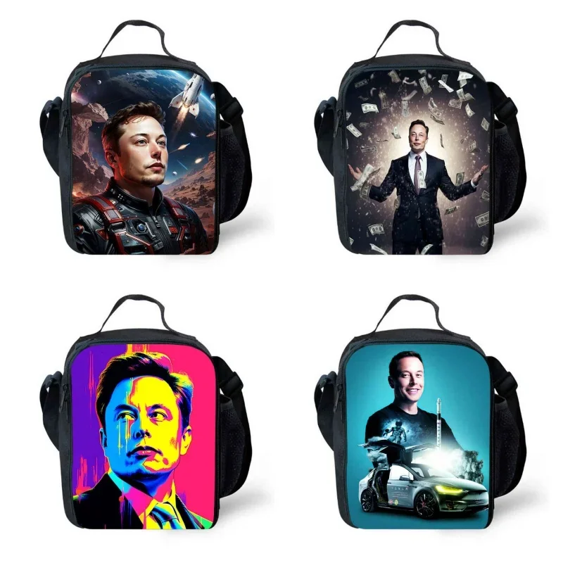 Cartoon Elon Musk School Lunch bags for Child,Cartoon School Picnic Bags for Girls Boys,Large Kids Cooler Bags for 4-10 years