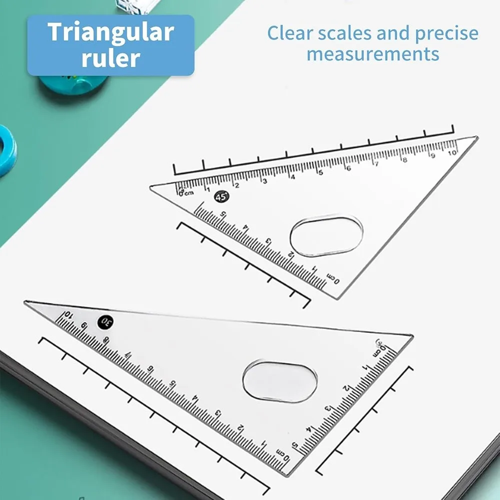 Juego de 8 Uds de brújulas y regla de plástico de alta calidad, regla recta de borrador, Regla de medición, herramienta de dibujo transparente cuadrada para estudiantes
