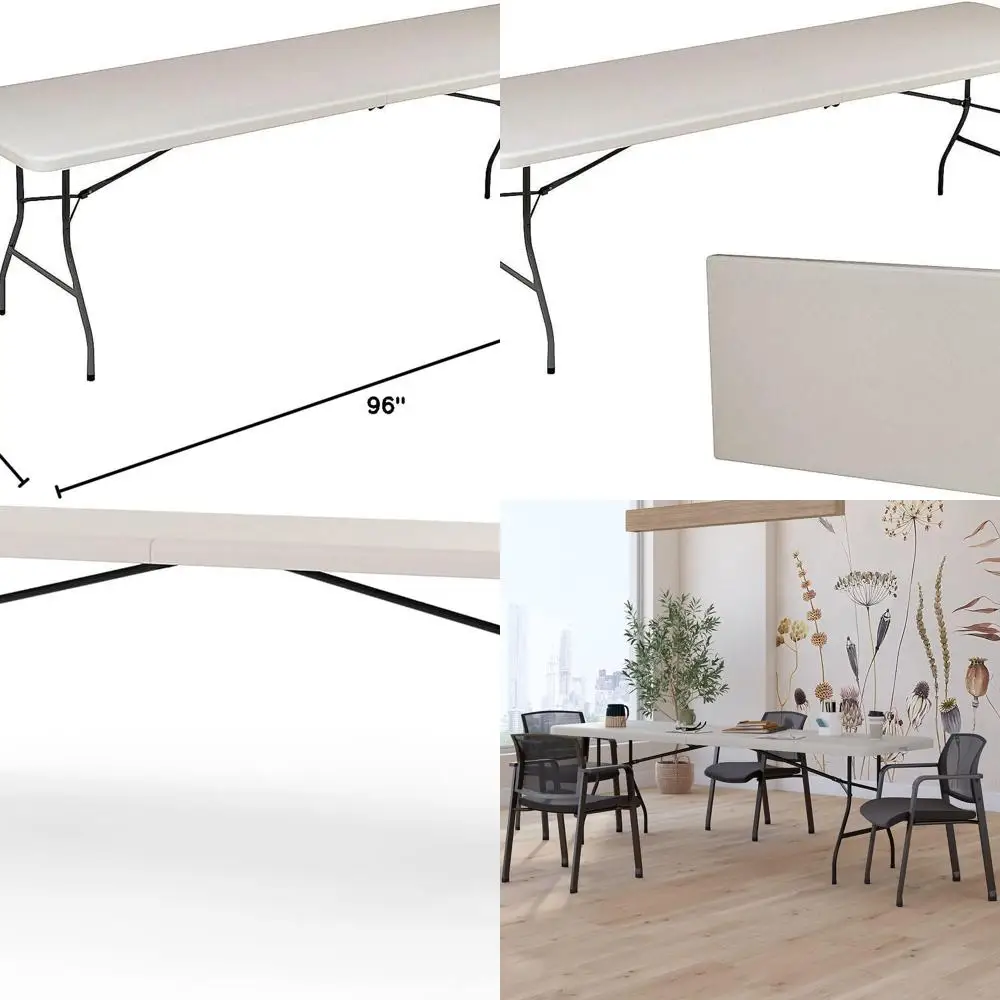 

8-Foot Dual-Hinged Folding Table, Space-Saving Design
