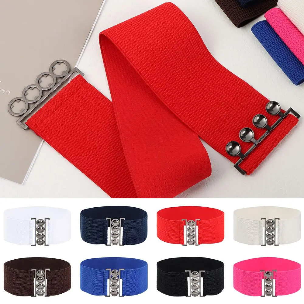 Vintage Cinch Stretch Metal Buckle Waistband Waist Band Wide Elastic Belt Ladies Dress Cummerbands